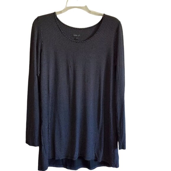J Jill Tunic Blouse Scoop Neck  Black with Tiny Polka Dots Rayon Blend Small - Picture 1 of 13